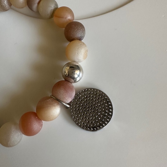 8mm Matte Druzy Stretch Bracelet with Pave Circle Charm & Sterling Silver Spacer - Picture 6 of 7